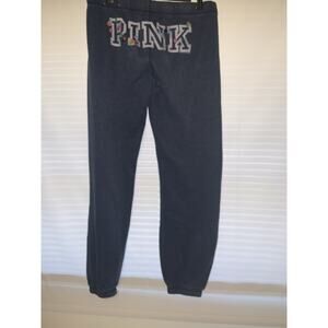 Victoria's Secret PINK Vtg Blue Spellout W/ Flowers Capri Sweatpants Size Small